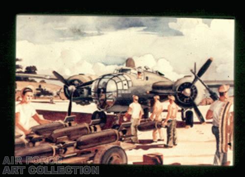 LOADING B-25S FOR A MISSION IN THE PHILIPPINES